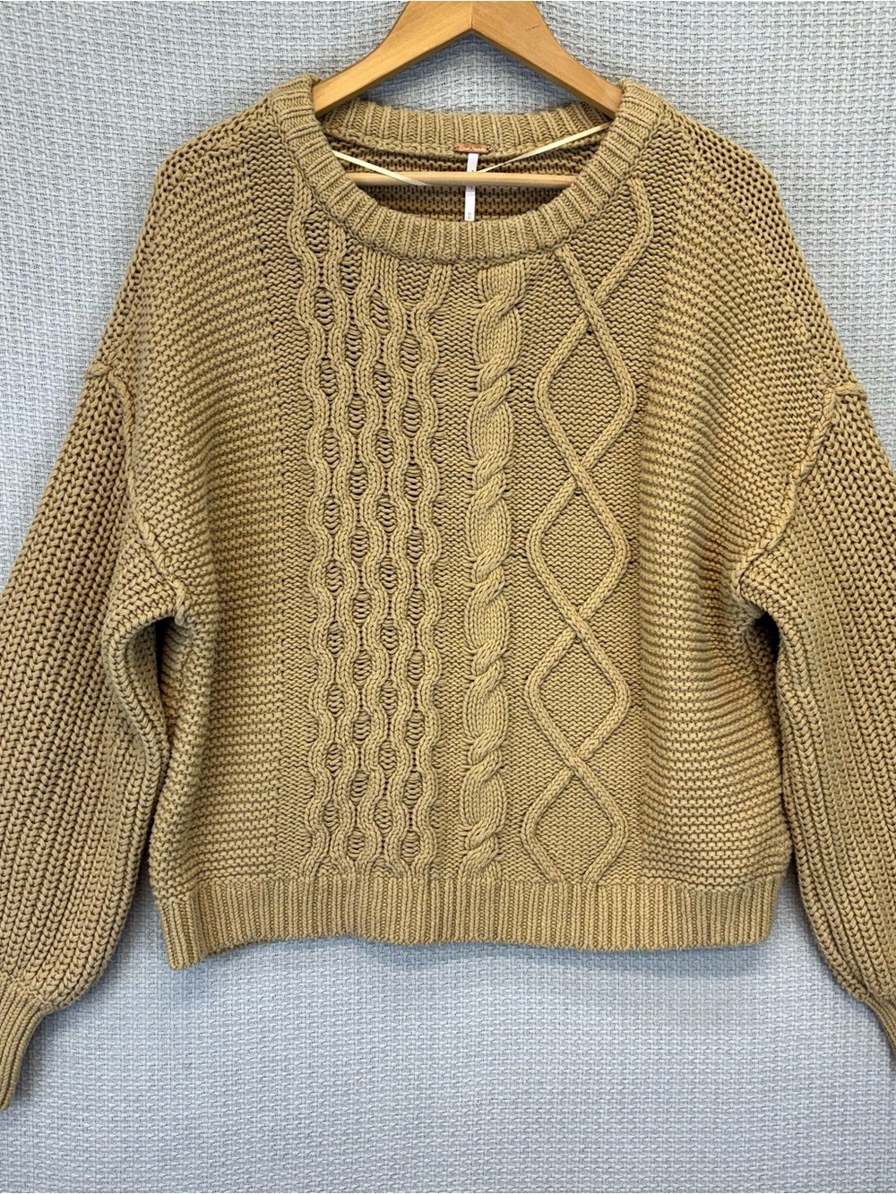 Free People Dream Tan Cable Knit Sweater Women Med Fisherman Nautical Preppy